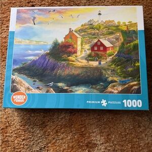1000-Piece Coastal Village Jigsaw Puzzle - Blue Accent